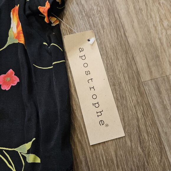 Vtg Apostrophe Floral Blouse Womens L Black Multi Cropped Boho Tropical NEW - Picture 6 of 9